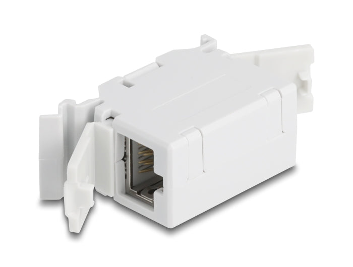 Delock RJ45 Kupplung Cat.6A Buchse zu Buchse mit Staubschutzklappe für Hutschienen Montage grau