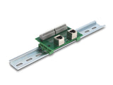 Delock RJ45 2 x Buchse zu 2 x Terminalblock mit Drucktaster für Hutschiene gewinkelt