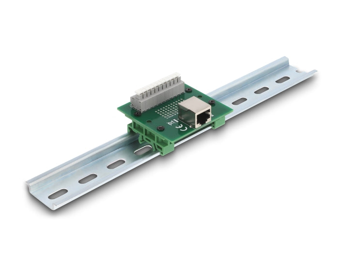 Delock RJ50 Buchse zu Terminalblock mit Drucktaster für Hutschiene