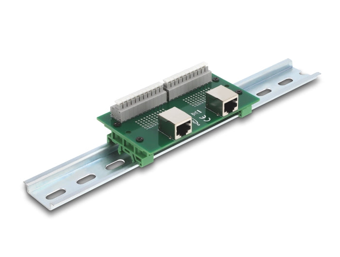 Delock RJ50 2 x Buchse zu 2 x Terminalblock mit Drucktaster für Hutschiene