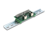 Delock RJ50 2 x Buchse zu 2 x Terminalblock mit Drucktaster für Hutschiene gewinkelt