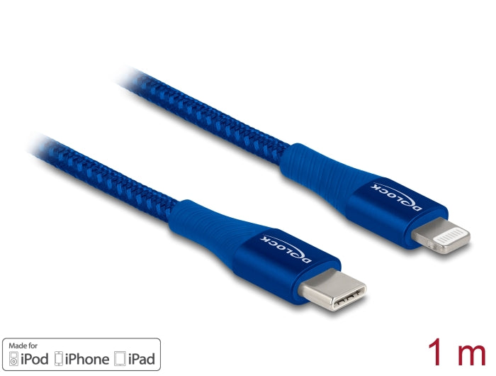 Delock Daten- und Ladekabel USB Type-C™ zu Lightning™ für iPhone™, iPad™ und iPod™ blau 1 m MFi