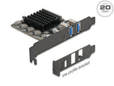 Delock PCI Express x4 Karte zu 1 x USB Type-C™20 Gbps + 2 x Typ-A 10 Gbps - Low Profile Formfaktor