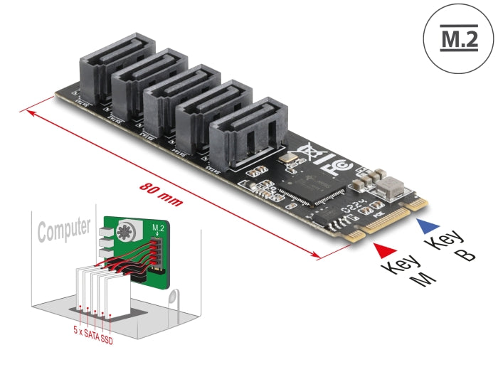 Delock M.2 2280 Key B+M Kontroller zu 5 x SATA