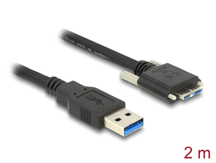 Delock USB 5 Gbps Kabel Typ-A Stecker zu USB 5 Gbps Typ Micro-B Stecker mit Schrauben 2 m