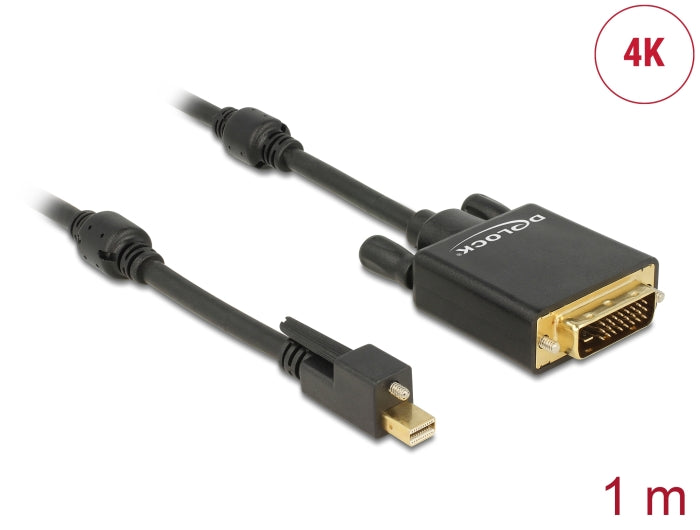 Delock Kabel mini DisplayPort 1.2 Stecker mit Schraube > DVI Stecker 4K Aktiv schwarz 1 m