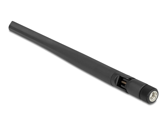 Delock WLAN 802.11 ac/ax/a/b/g/n Antenne RP-SMA Stecker 5 dBi 20 cm omnidirektional mit Kippgelenk flexibel und gummierter Oberfläche schwarz