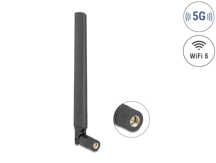 Delock 5G LTE GNSS WiFi 6 Antenne SMA Stecker 0,9 - 4,1 dBi 183 mm omnidirektional mit Kippgelenk schwarz