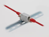 Delock RJ45 Kupplung Cat.6A Buchse zu Buchse mit Staubschutzklappe für Hutschienen Montage grau