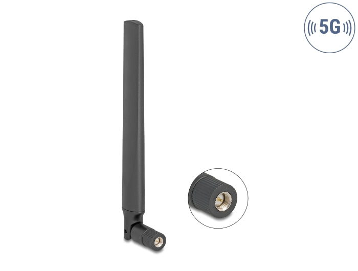Delock 5G 3,4 - 5,0 GHz Antenne SMA Stecker 4,7 dBi omnidirektional mit Kippgelenk schwarz