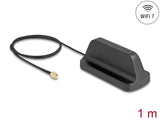 Delock WiFi 7 Antenne RP-SMA Stecker 2,5 - 3,6 dBi omnidirektional mit magnetischem Standfuß und Anschlusskabel ULA100 1 m outdoor schwarz