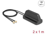 Delock WiFi 7 Antenne 2 x RP-SMA Stecker 2,4 - 4,0 dBi omnidirektional mit magnetischem Standfuß und Anschlusskabel ULA100 1 m outdoor schwarz