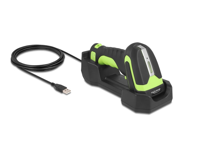 Delock Industrie Barcode Scanner 1D und 2D für 433 MHz oder Bluetooth mit induktiver Ladestation und Fernablesung bis max. 6,5 m
