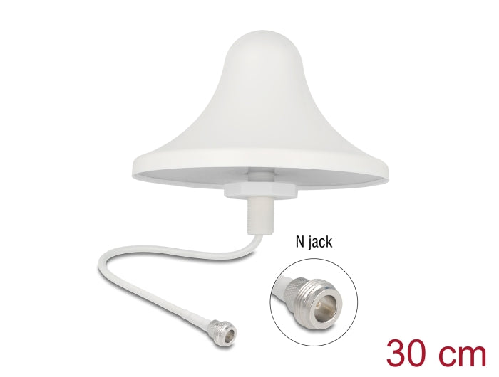 Delock 4G WiFi 2,4 GHz Antenne N Buchse 3 dBi 30 cm RG-58 omnidirektional Deckenmontage weiß
