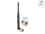 Delock WiFi 7 Antenne N Stecker 2 - 3 dBi 20,6 cm omnidirektional mit Kippgelenk und flexiblem Material schwarz