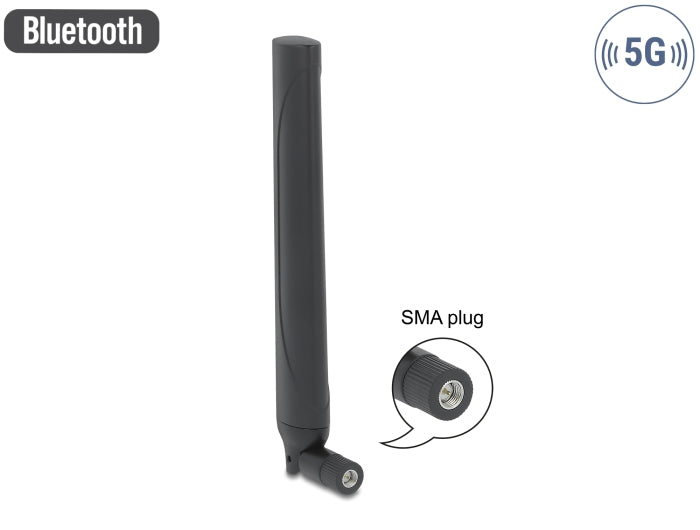Delock 5G LTE Antenne SMA Stecker -0,5 - 2,3 dBi omnidirektional mit Kippgelenk schwarz