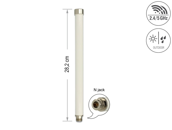 Delock WLAN 802.11 ac/a/h/b/g/n Antenne N Buchse 6 - 8 dBi 28 cm omnidirektional starr outdoor weiß