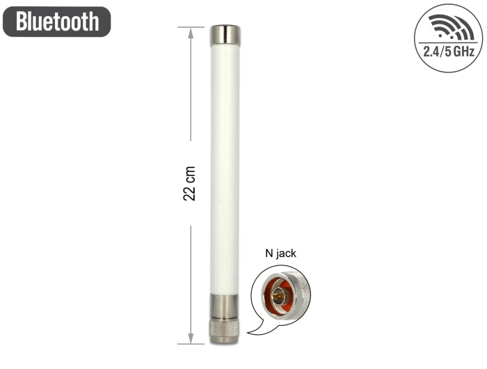 Delock WLAN 802.11 ac/a/b/g/n Antenne N Stecker 4,5 - 7,0 dBi 22 cm omnidirektional starr outdoor weiß