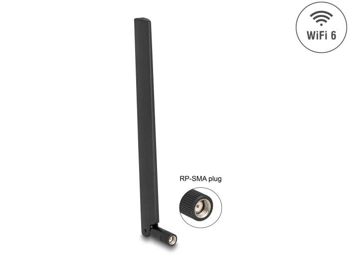 Delock WiFi 6 Antenne RP-SMA Stecker 3 - 6 dBi omnidirektional mit Kippgelenk schwarz