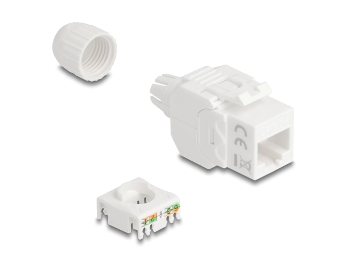 Delock Keystone Modul RJ45 Buchse zu LSA Cat.6A UTP 180° werkzeugfrei mit Kabelverschraubung