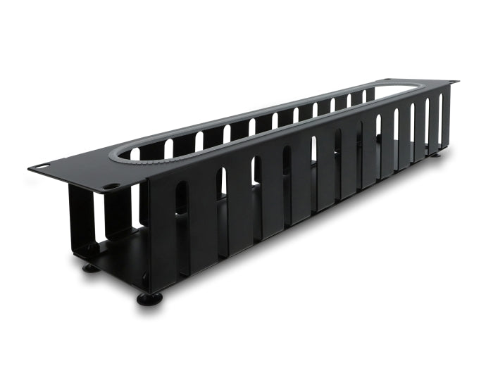 Delock 19″ 2 HE Kabelmanagement Rangierpanel mit Öffnung und Kantenschutz schwarz