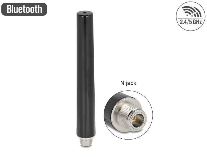 Delock Dualband WLAN WiFi 6 Antenne N Buchse 4 - 6 dBi 16,55 cm omnidirektional starr outdoor schwarz