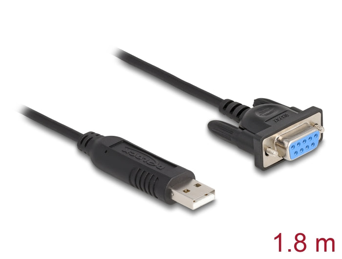 Delock USB 2.0 zu Seriell RS-232 Adapter Sub-D 9 Buchse mit Schrauben kompaktem Steckergehäuse 1,8 m FTDI