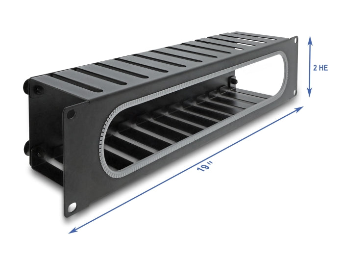 Delock 19″ 2 HE Kabelmanagement Rangierpanel mit Öffnung und Kantenschutz schwarz