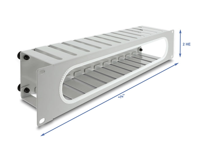 Delock 19″ 2 HE Kabelmanagement Rangierpanel mit Öffnung und Kantenschutz grau