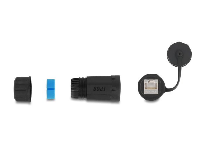 Delock Kabelverbinder RJ45 Buchse zu RJ45 Buchse Cat.6A mit Gehäuse und Verschlusskappe wasserfest