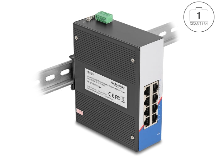 Delock Industrie Gigabit Ethernet Switch 8 Port RJ45 für Hutschiene