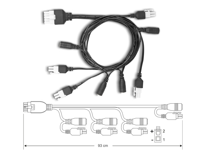Delock Kabel Mini-Fit 4,2 mm 10 Pin Stecker zu 4 x DC 5,5 x 2,5 mm Buchse und 4 x Mini-Fit 4,2 mm 2 Pin Stecker schwarz