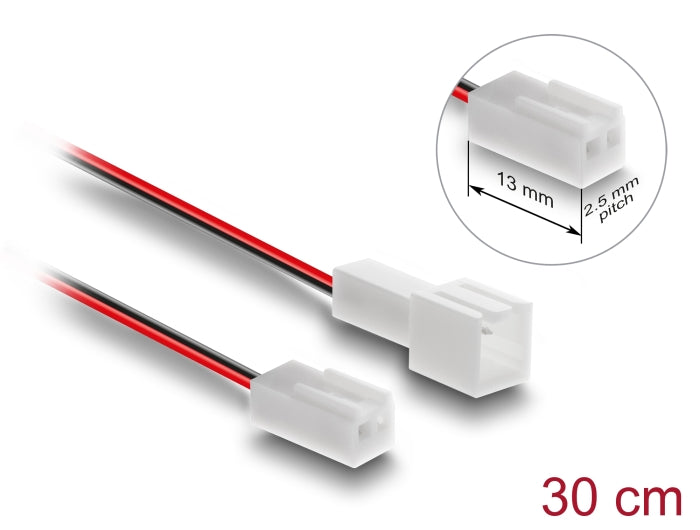 Delock Lüfter Verlängerungskabel Stecker zu Buchse 2 Pin, Steckerlänge 13 mm, 30 cm