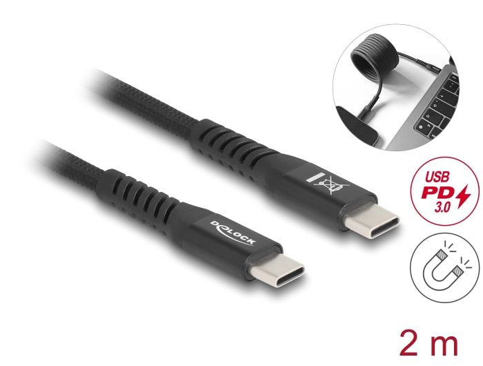 Delock USB 2.0 Kabel USB Type-C™ Stecker zu Stecker mit magnetischer Textilummantelung PD 3.0 60 W 2 m