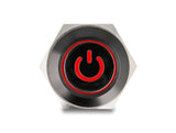 Delock Druckschalter zum Einbau schwarz 16 mm 12 V 5 x Lötanschluss LED rot rastend Powersymbol + Ring
