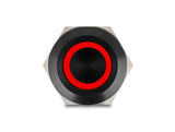 Delock Druckschalter zum Einbau schwarz 22 mm 12 V 5 x Lötanschluss rastend LED rot Ring