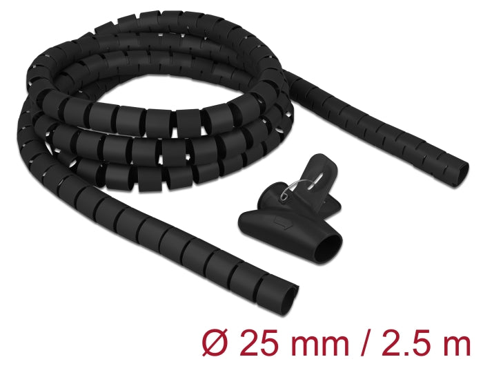 Delock Spiralschlauch mit Einziehwerkzeug 2,5 m x 25 mm schwarz