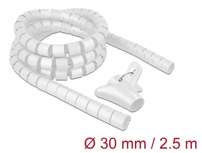 Delock Spiralschlauch mit Einziehwerkzeug 2,5 m x 30 mm weiß