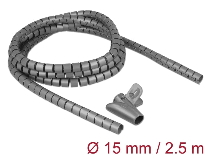Delock Spiralschlauch mit Einziehwerkzeug 2,5 m x 15 mm grau