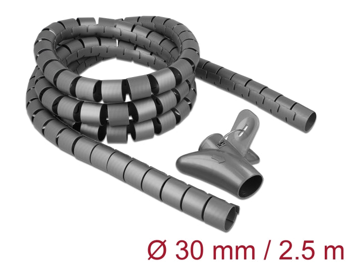 Delock Spiralschlauch mit Einziehwerkzeug 2,5 m x 30 mm grau