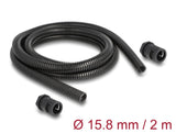 Delock Kabelschutzschlauch 2 m x 15,8 mm mit 2 x PG11 Schlauchverschraubung Set schwarz
