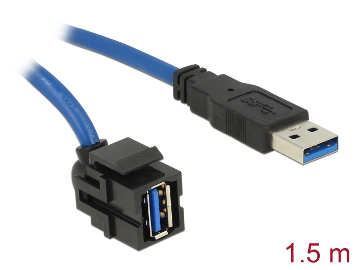 Delock Keystone Modul USB 5 Gbps Typ-A Buchse 250° zu Typ-A Stecker mit 1,5 m Kabel schwarz