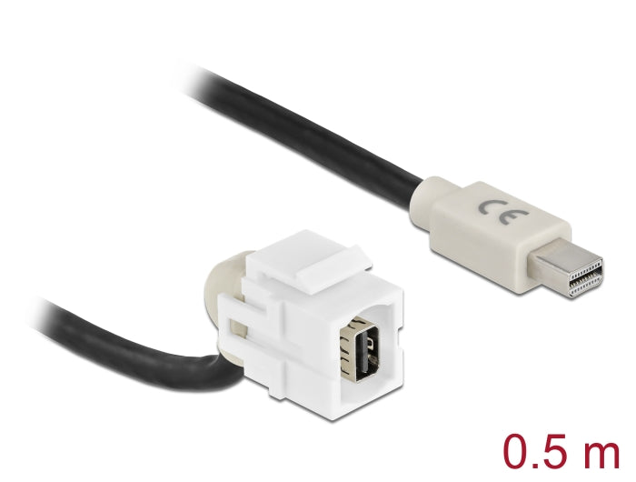 Delock Keystone Modul mini DisplayPort Buchse 110° > mini DisplayPort Stecker mit Kabel weiß
