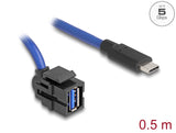 Delock Keystone Modul USB 5 Gbps A Buchse zu USB Type-C™ Stecker mit Kabel