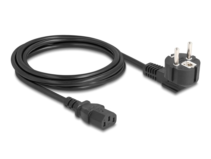 Delock Netzkabel PC Schutzkontaktstecker CEE 7/7 90° gewinkelt auf C13 Buchse, 2 m, 3 x 0,75 mm² schwarz