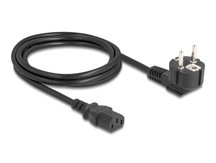 Delock Netzkabel PC Schutzkontaktstecker CEE 7/7 90° gewinkelt auf C13 Buchse, 2 m, 3 x 1,00 mm² schwarz