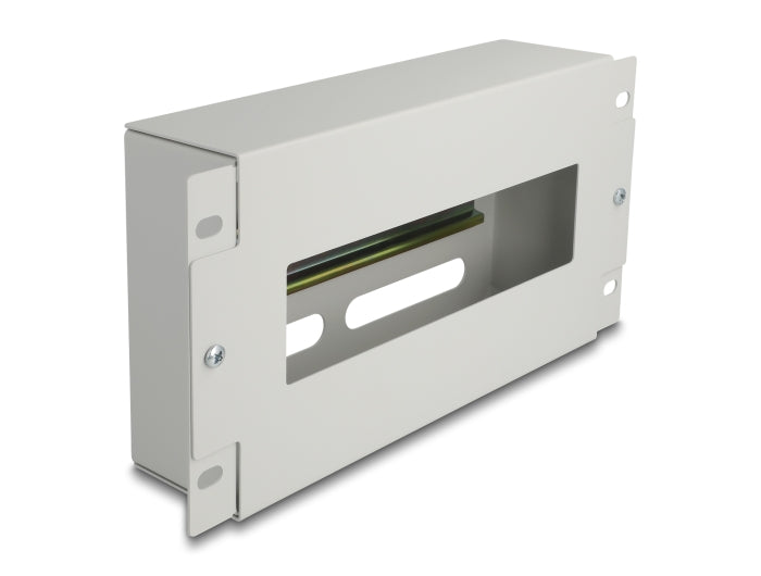 Delock 10″ Schutzschalterleiste mit Abdeckung und Hutschiene 3 HE Metall grau