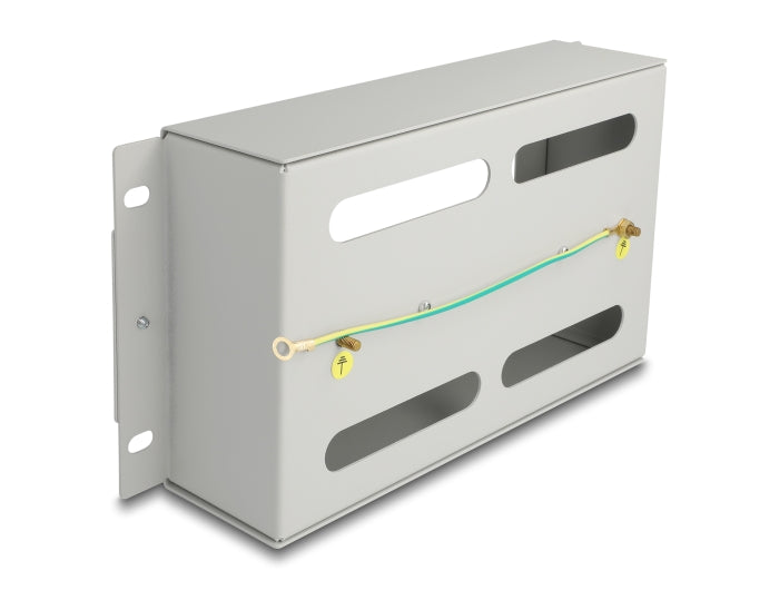 Delock 10″ Schutzschalterleiste mit Abdeckung und Hutschiene 3 HE Metall grau
