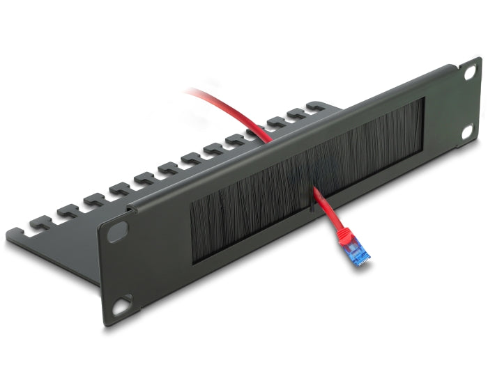 Delock 10″ Kabelmanagement Bürstenleiste mit Kabelabfangplatte 1 HE schwarz