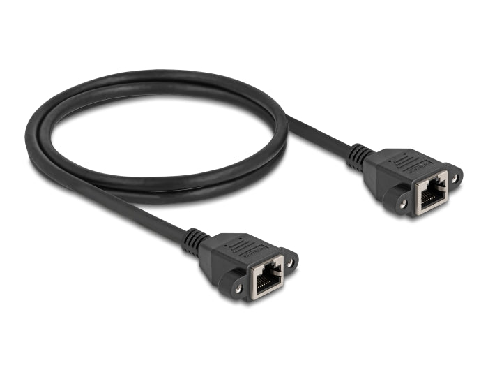 Delock Netzwerk Verlängerungskabel S/FTP RJ45 Buchse zu RJ45 Buchse Cat.6A flache Ausführung 1 m schwarz